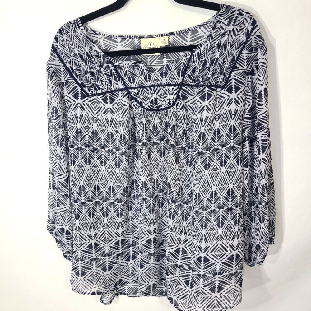 St. Johns Bay Women's‎ Size 1X Black White Blouse Top Shirt Tunic Office